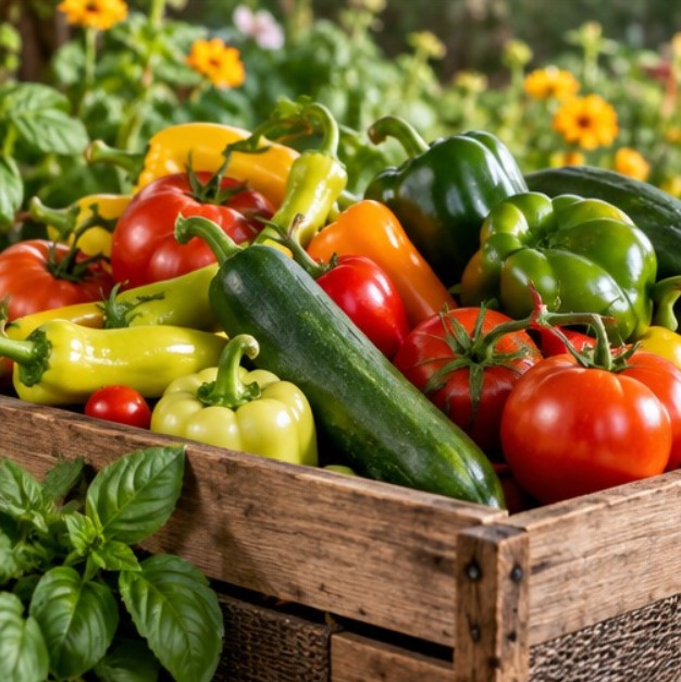 Fresh vegetables gathered for cooking