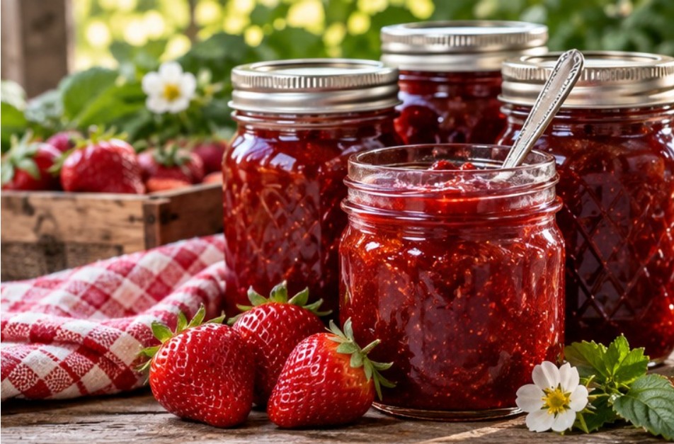 Jars of homemade fruit jam