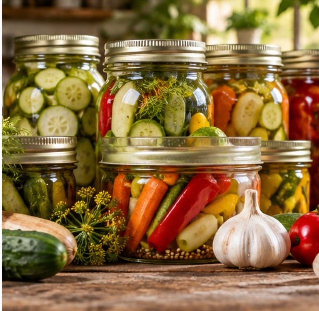 Jars of preserved vegetables